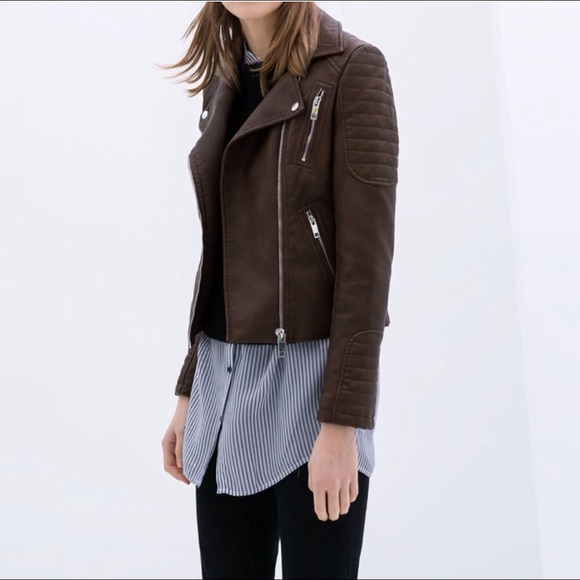 Chocolate Faux Leather Motorcycle Jacket - Picture 5 of 6